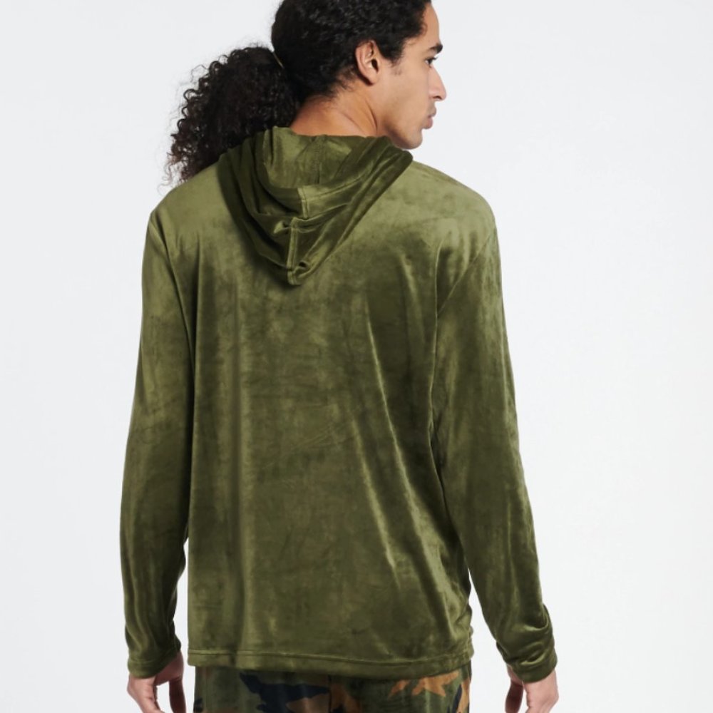 New Polo Ralph Lauren Plush Velour Hoodie Sweater Olive Green - Picture 2 of 3